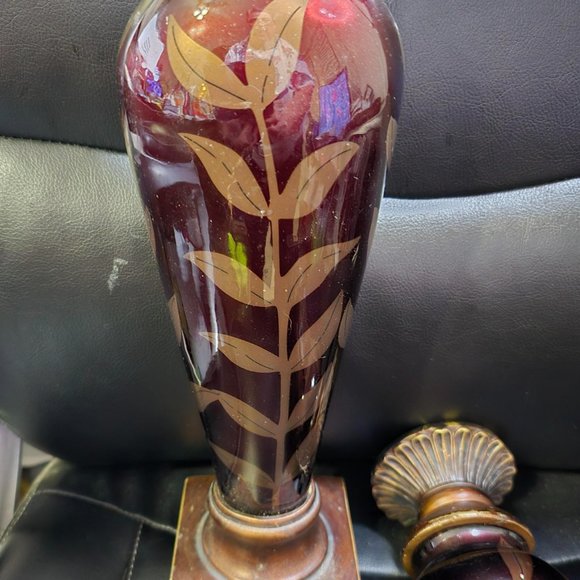 Set of 2 Glass Overlay Bronze Pillar Candle Holders - Picture 3 of 4